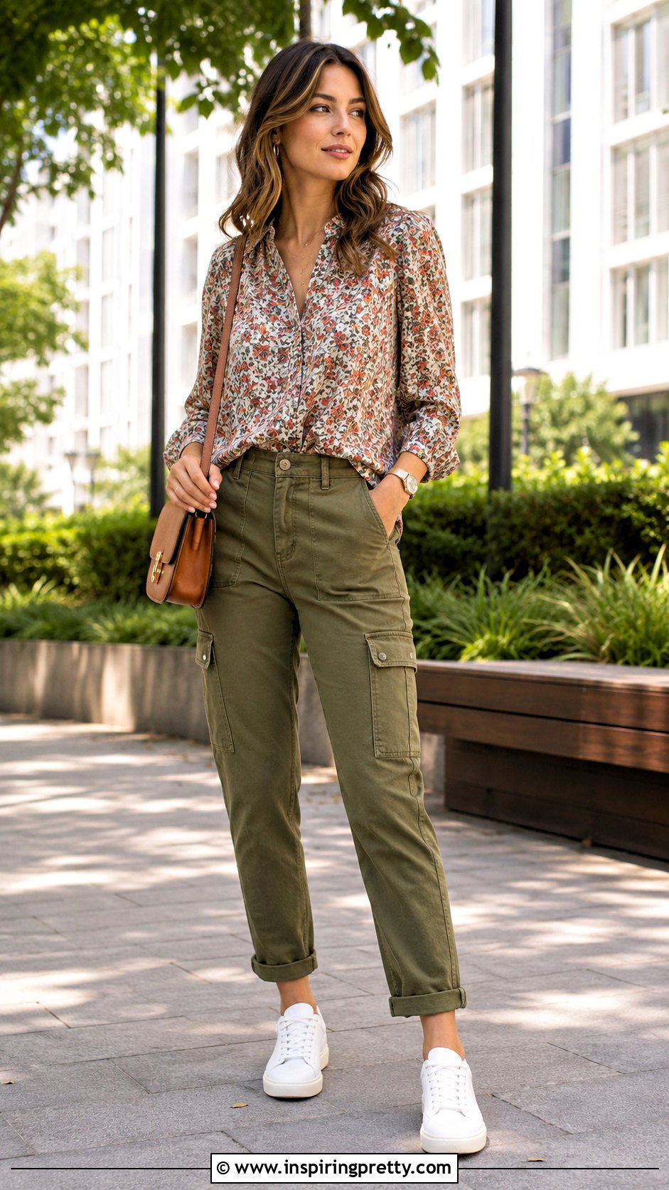 Sezane Floral Top With Neutral Cargo Pants - 25 sezane floral top outfit ideas