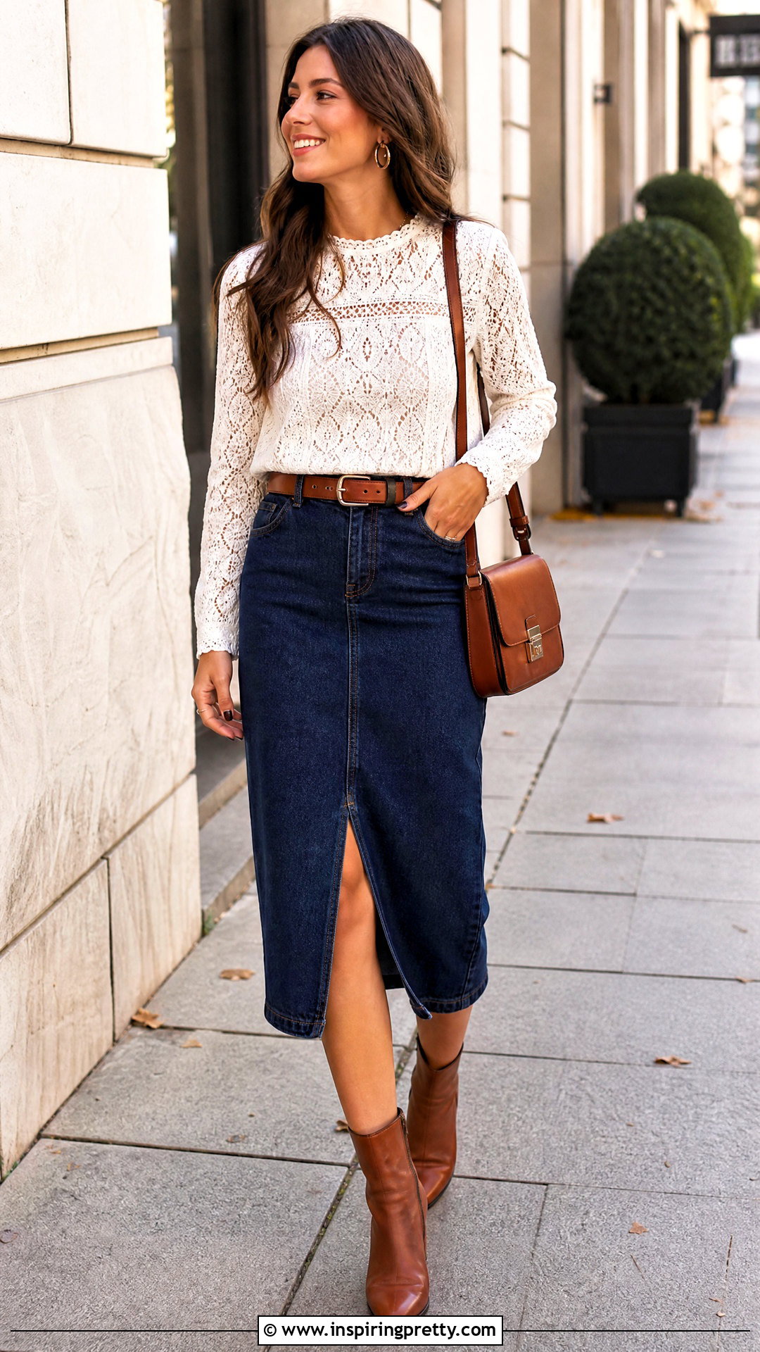 Sezane White Lace Top With Denim Midi Skirt - 20 sezane white lace top outfit ideas
