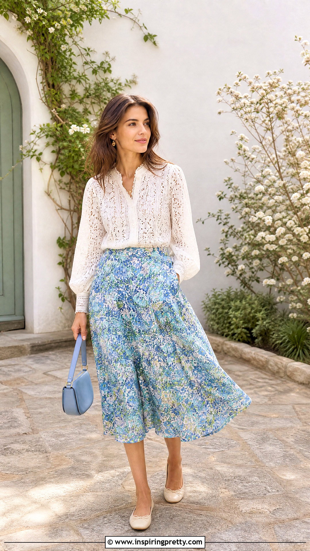 Sezane White Lace Top With Floral Midi Skirt - 20 sezane white lace top outfit ideas