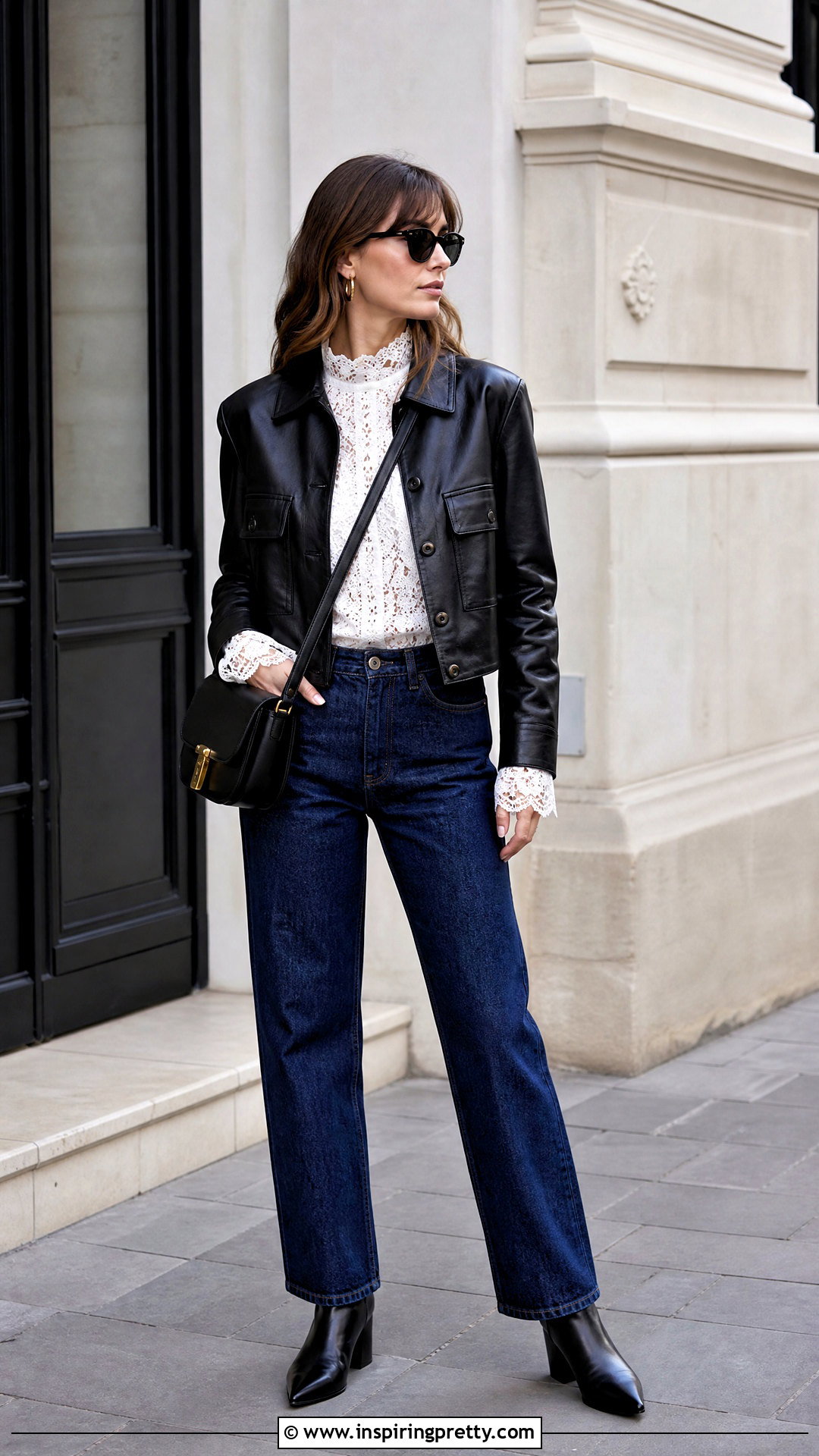 Sezane White Lace Top With Leather Jacket And Jeans - 20 sezane white lace top outfit ideas