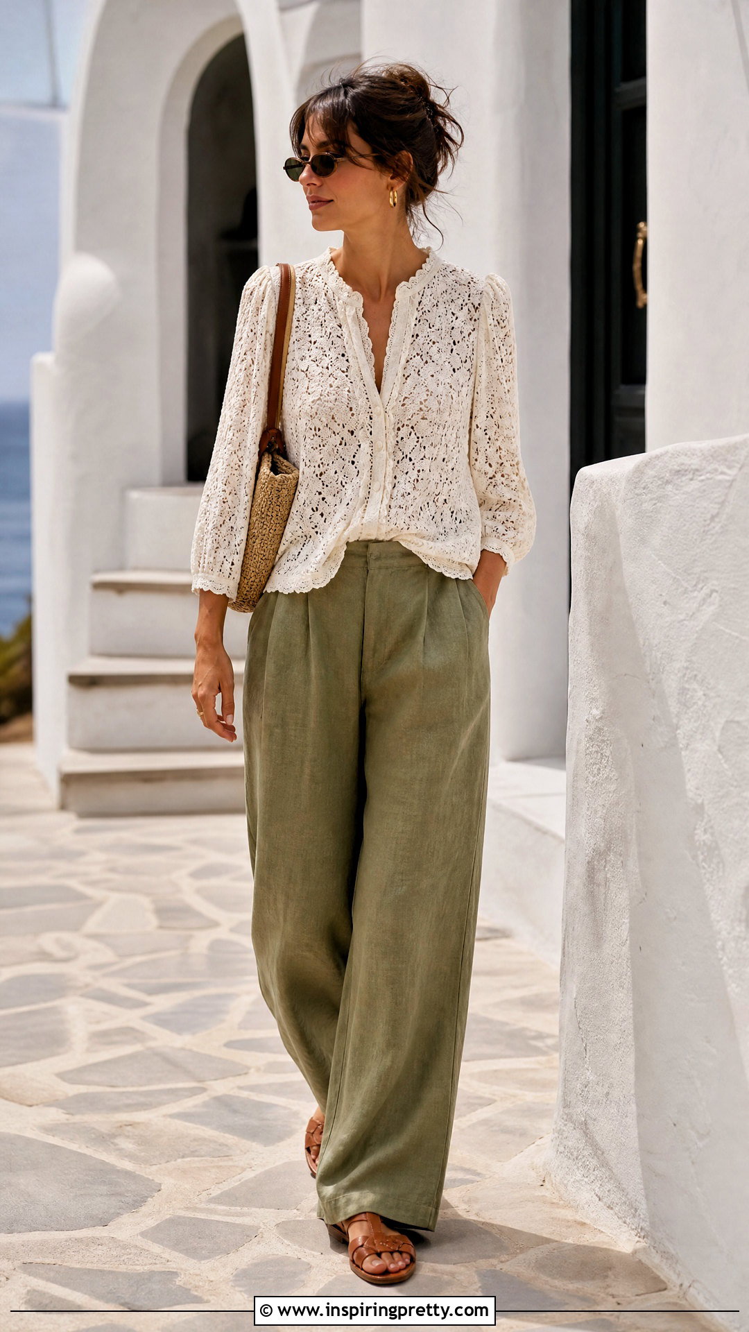 Sezane White Lace Top With Linen Pants - 20 sezane white lace top outfit ideas