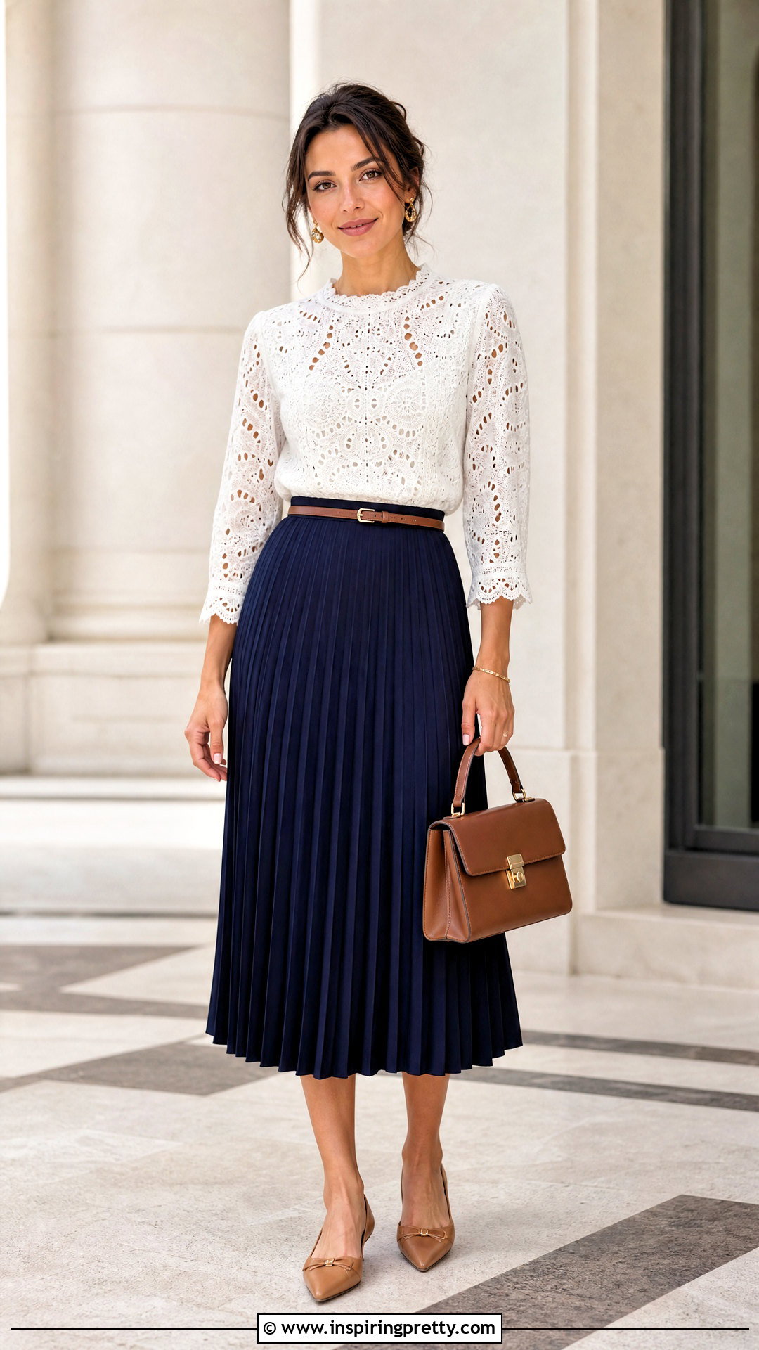 Sezane White Lace Top With Pleated Midi Skirt - 20 sezane white lace top outfit ideas