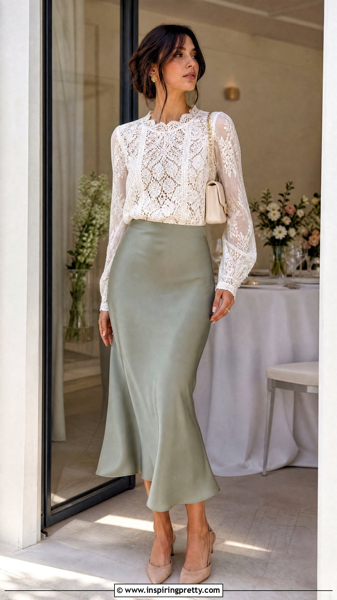 Sezane White Lace Top With Satin Midi Skirt - 20 sezane white lace top outfit ideas