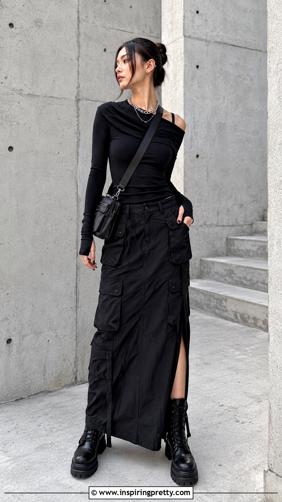Shapeshifter Top With Black Maxi Cargo Skirt - 25 shapeshifter top outfit ideas