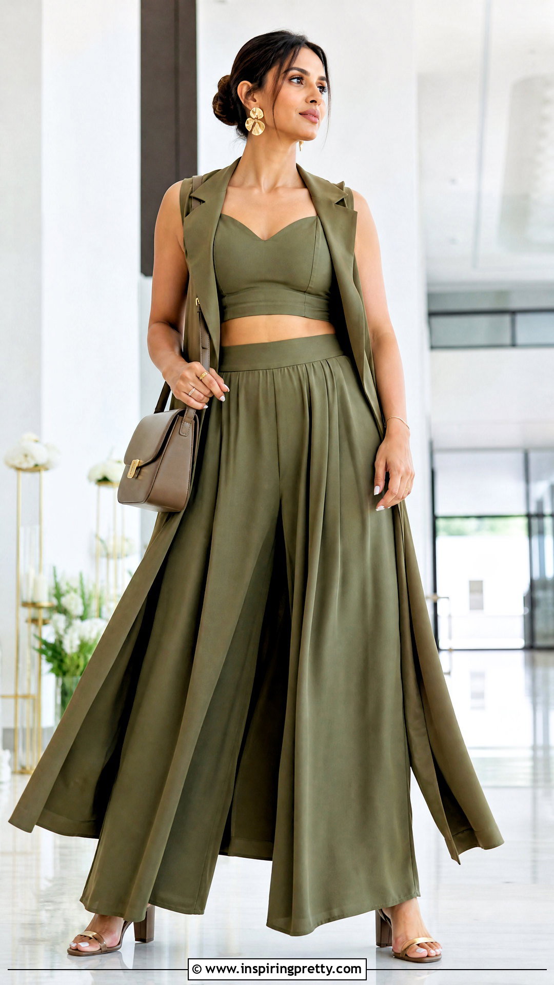 Shapewear Crop Top With Palazzo Pants And Long Vest - 20 shapewear crop top outfit ideas