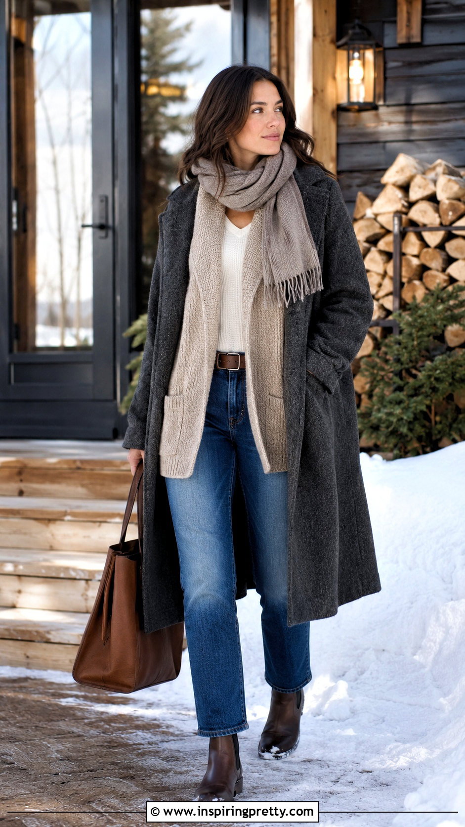 Shawl Collar Cardigan With Straight Jeans - 50 cute winter tops outfit ideas