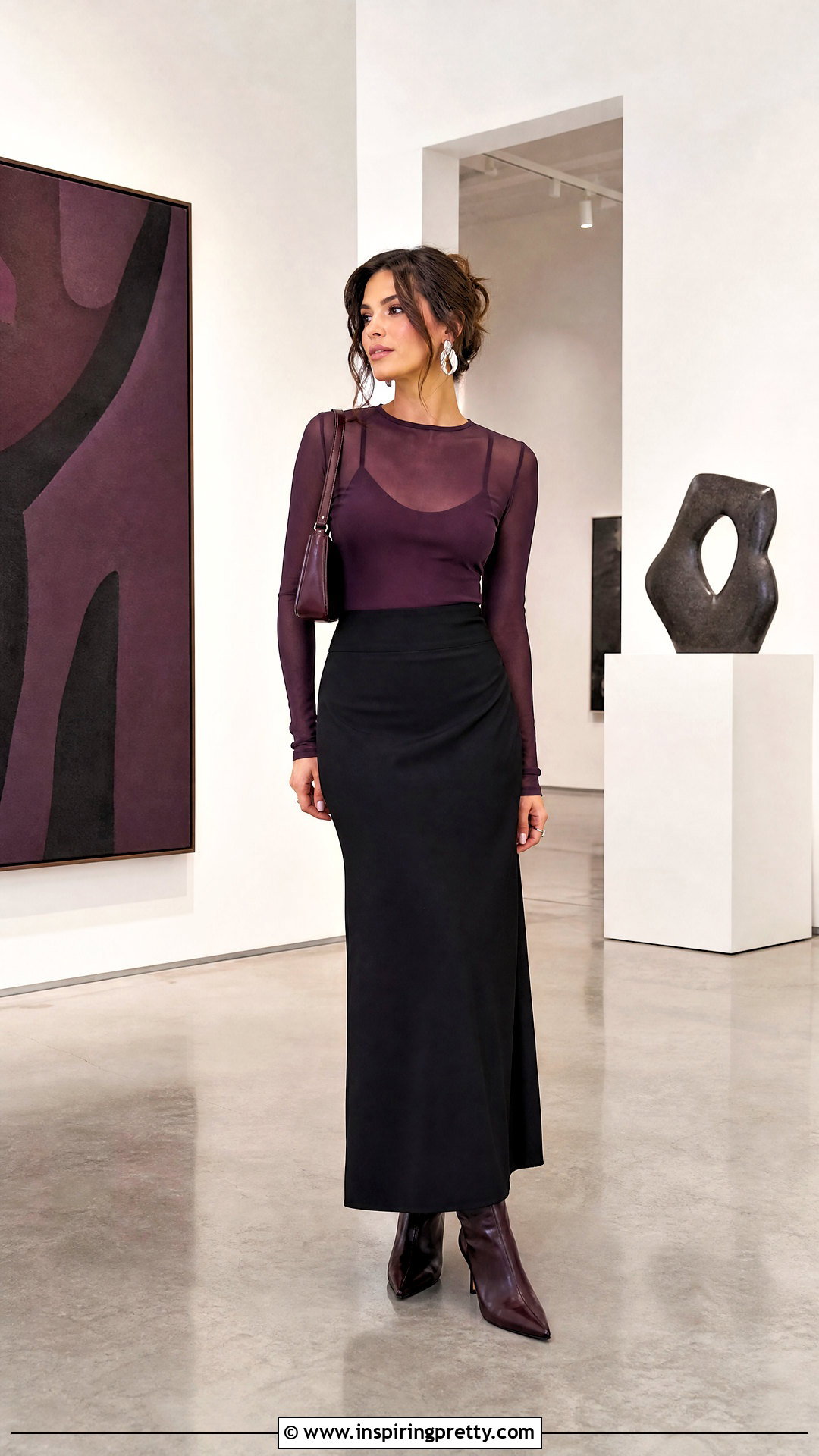 Sheer Autumn Top With Camisole And Maxi Skirt - 50 autumn tops outfit ideas