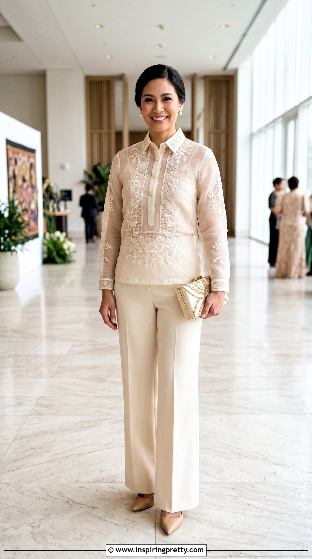 Sheer Barong Top With Tailored Trousers - 50 modern filipiniana top and pants