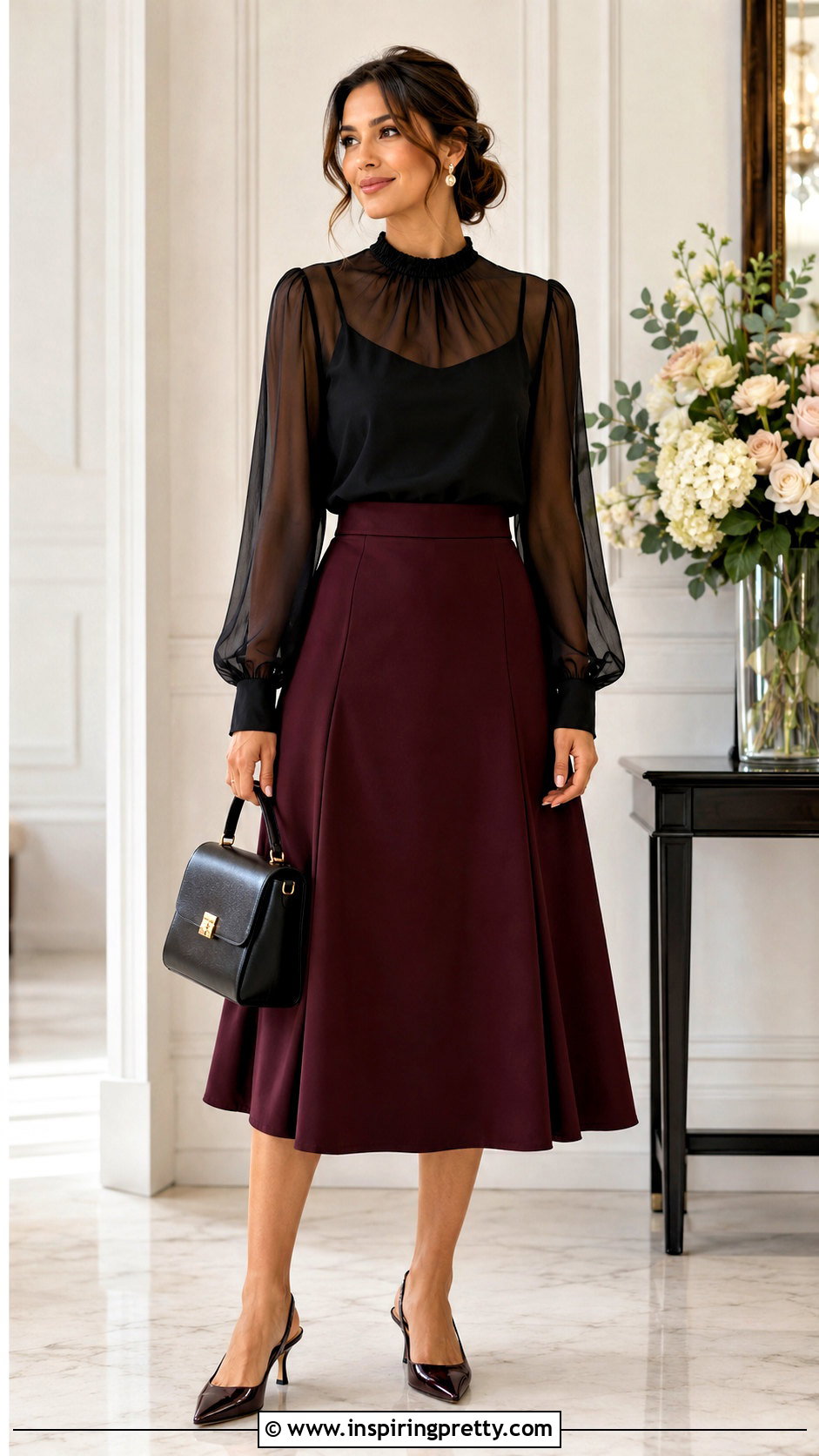 Sheer Black Top With A Line Skirt - 50 sheer black top outfit ideas