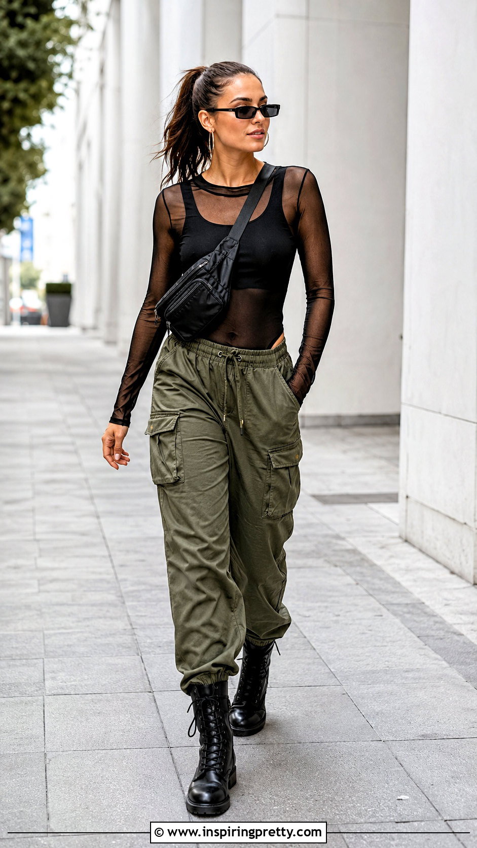 Sheer Black Top With Cargo Pants - 50 sheer black top outfit ideas