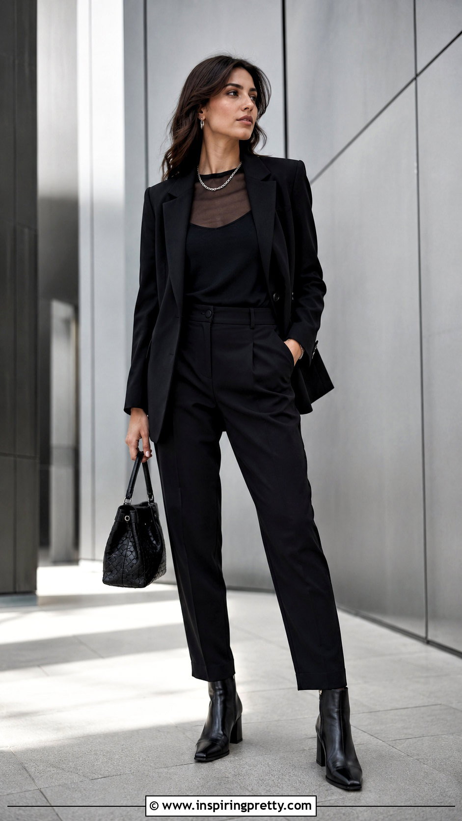 Sheer Black Top With Monochrome Black Layers - 50 sheer black top outfit ideas