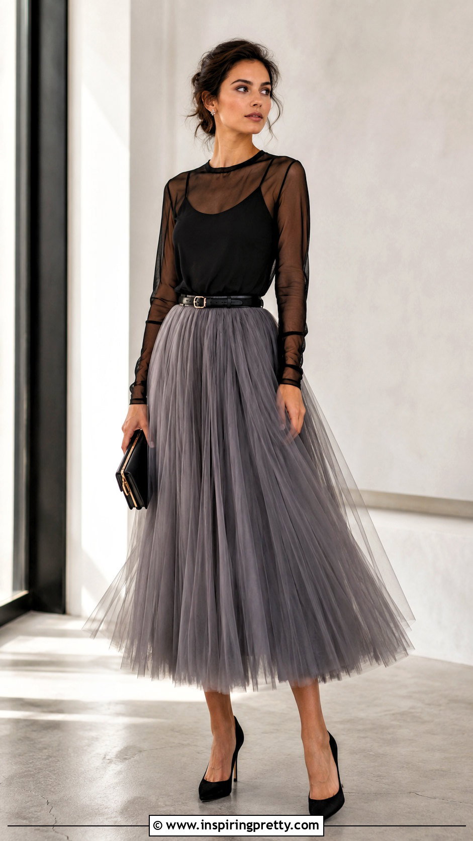 Sheer Black Top With Tulle Skirt - 50 sheer black top outfit ideas
