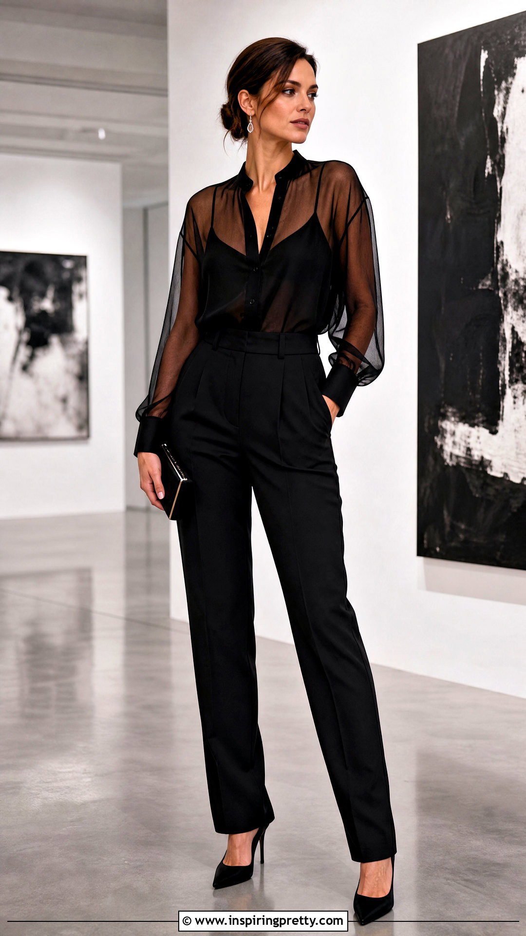 Sheer Blouse Going Out Top With Bralette And Trousers - 50 cute going out tops outfit ideas