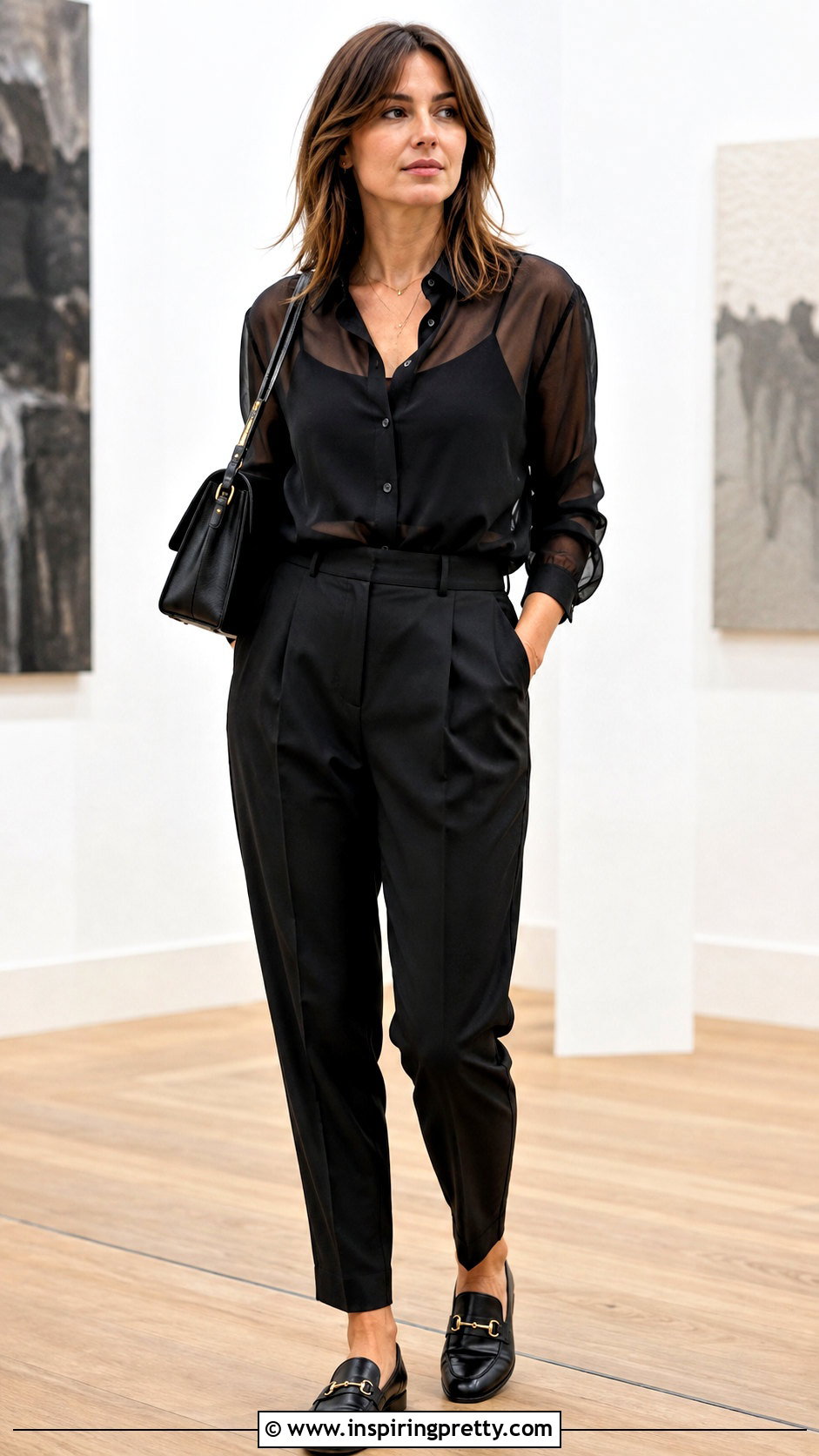 Sheer Blouse With A Camisole And Trousers - 25 shirts & tops outfit ideas