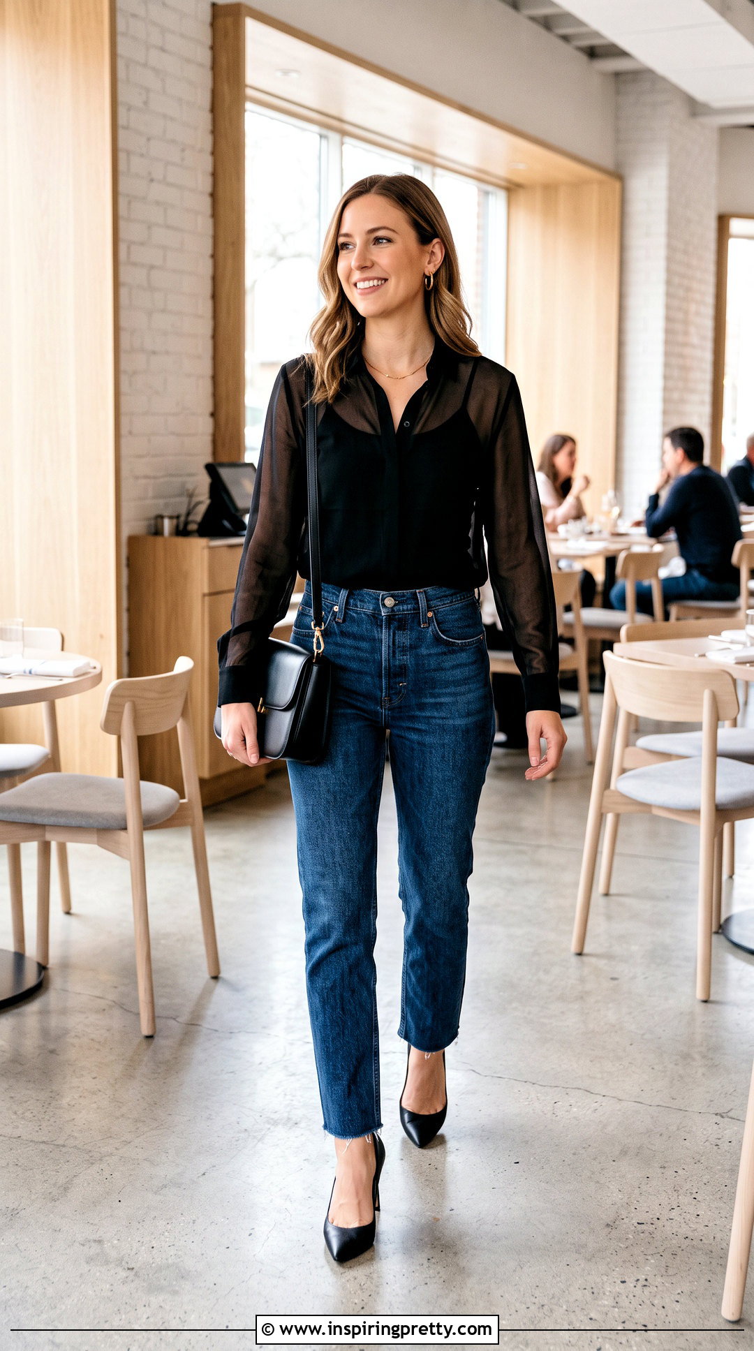 Sheer Blouse With Camisole And Jeans - 50 Beautiful Tops For Women