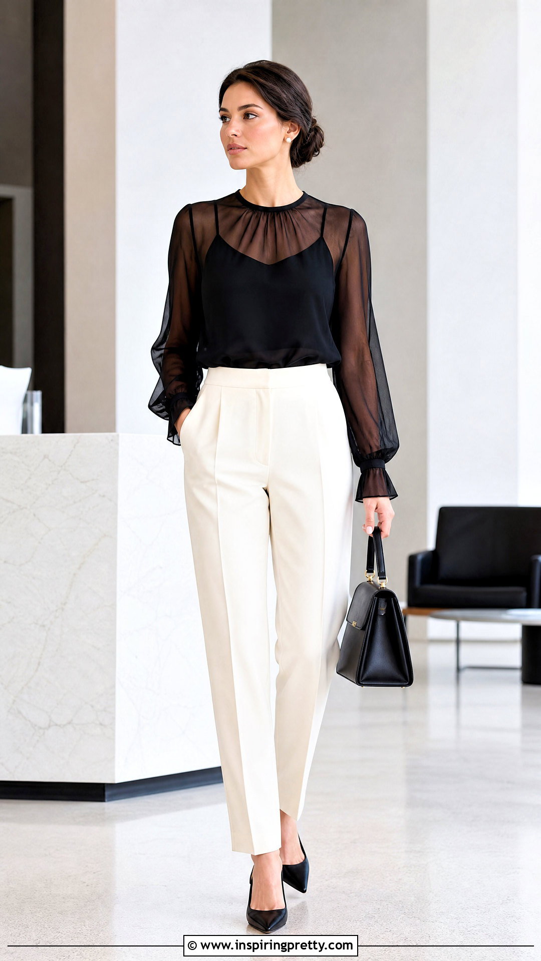 Sheer Blouse With Camisole And Tailored Pants - 25 Fancy Tops For Ladies