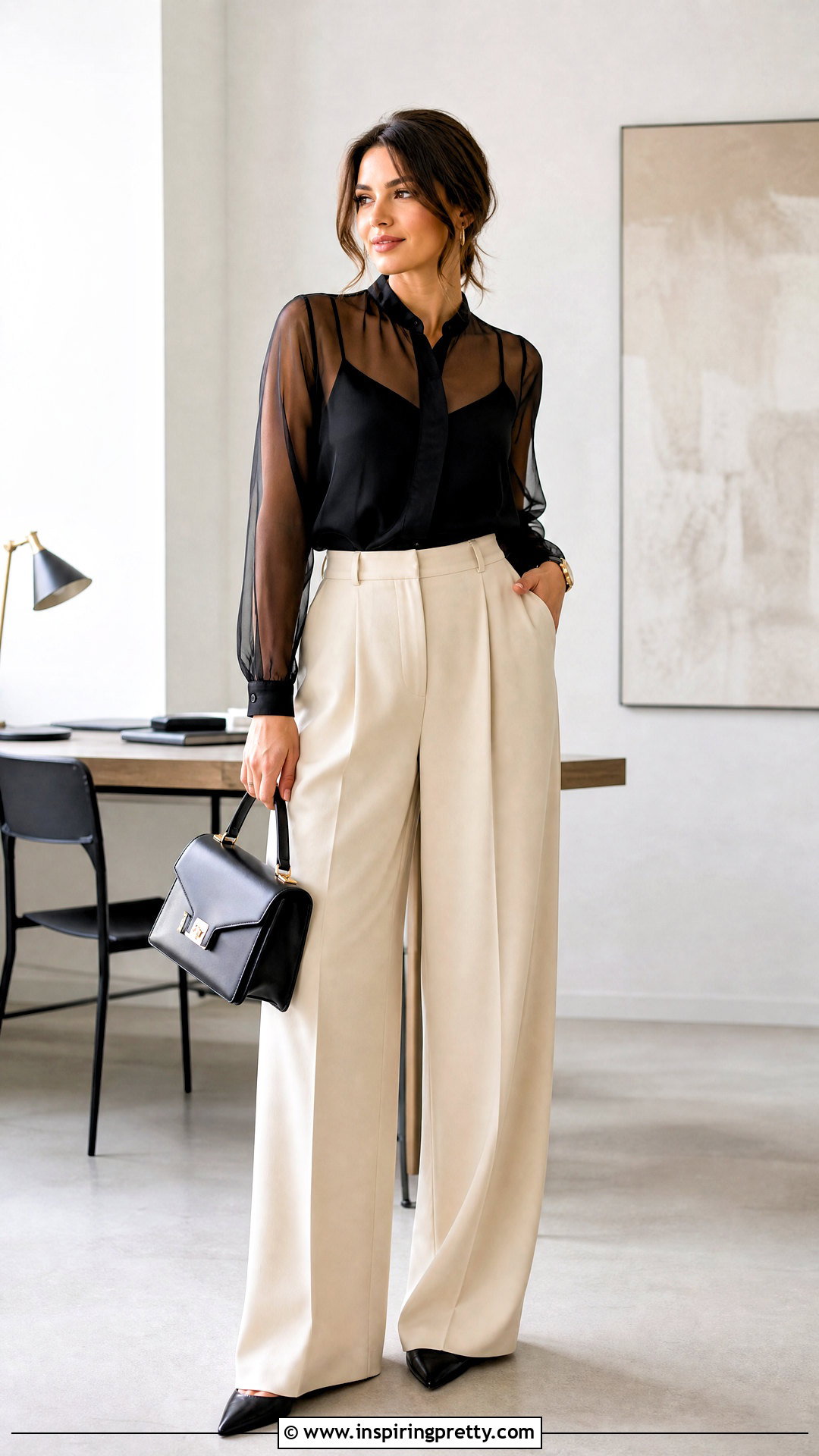 Sheer Blouse With Camisole And Trousers - 50 pinterest tops outfit ideas