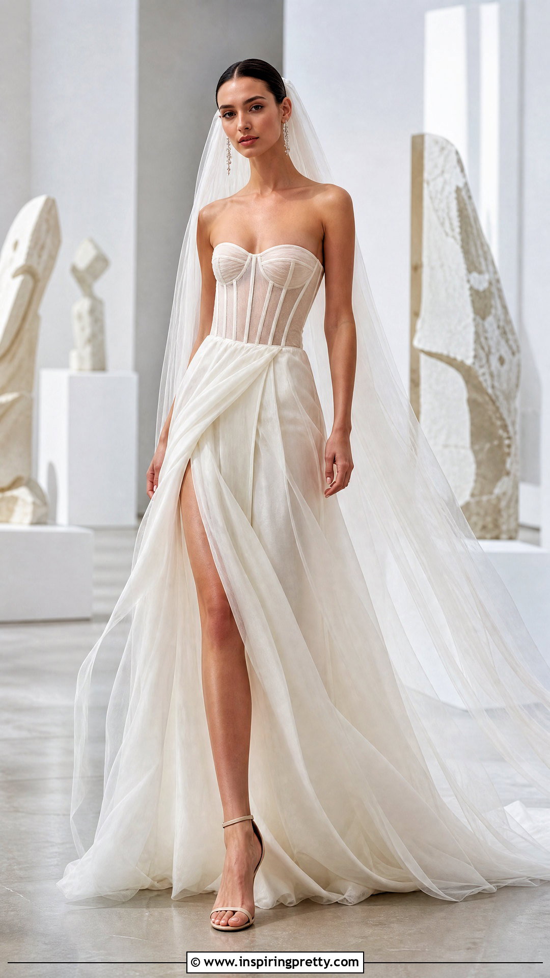 Sheer Boned Corset Top Organza Dress - 50 corset top wedding dress outfit ideas