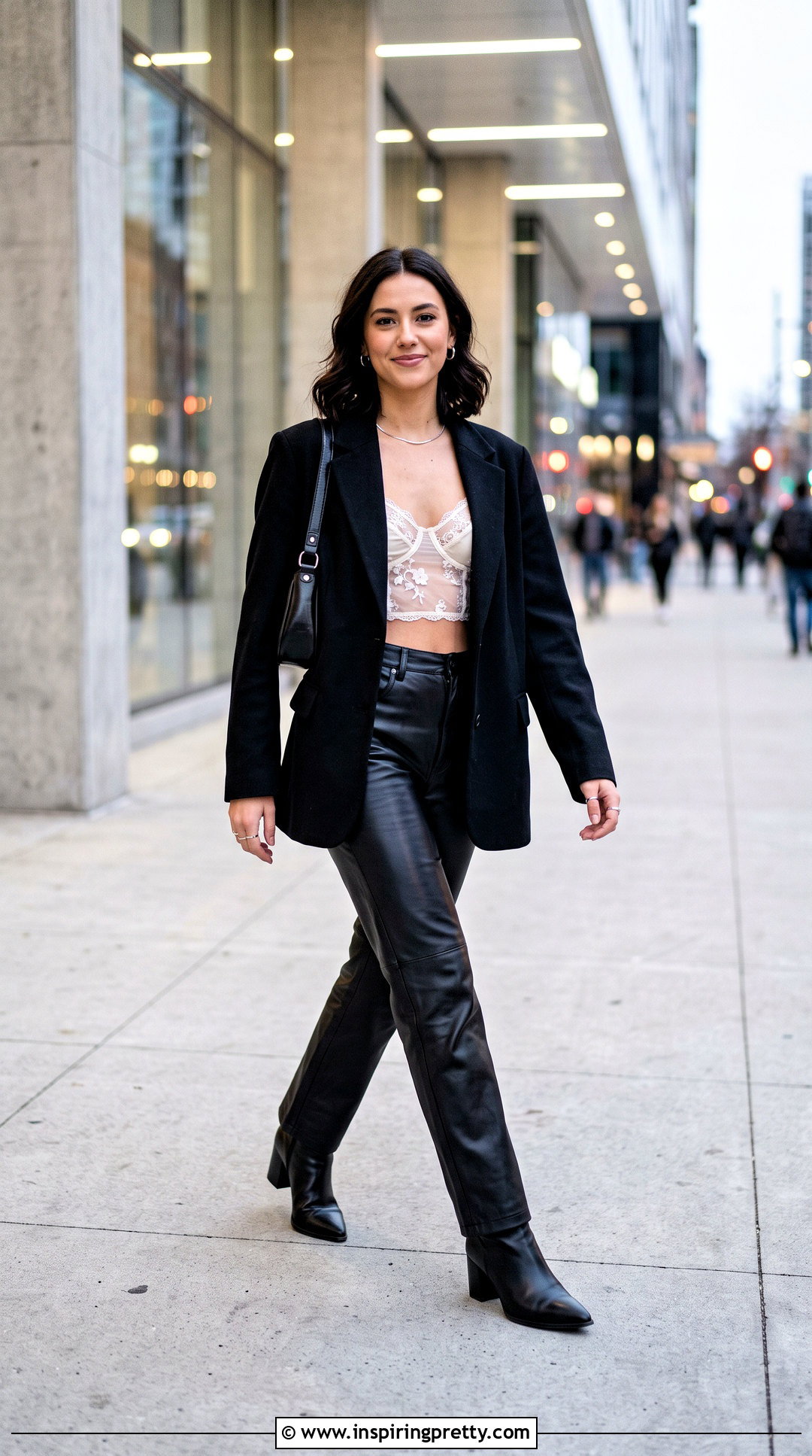 Sheer Bralette Top With Leather Pants - 20 sheer bralette top outfit ideas