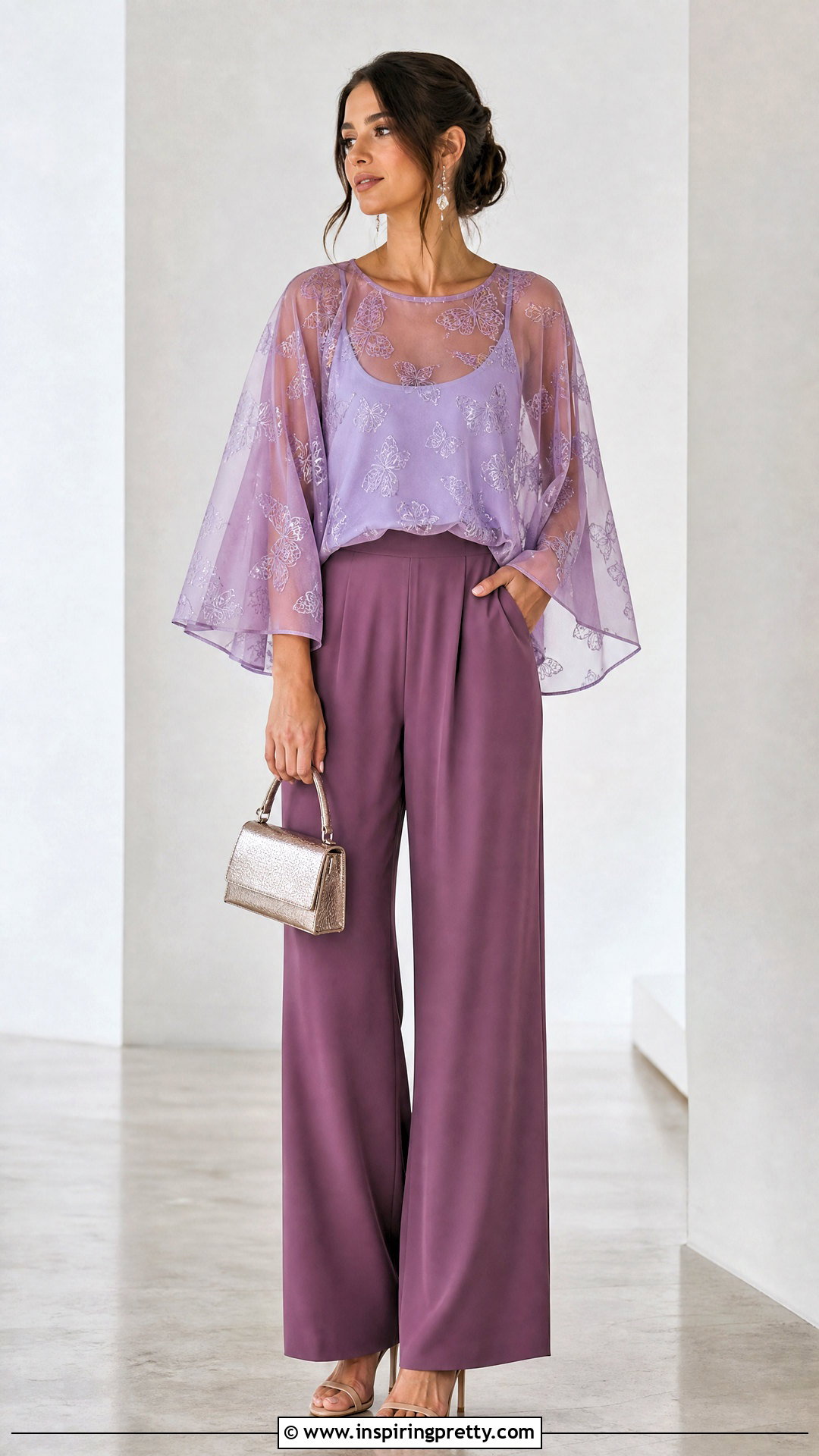 Sheer Butterfly Top With Matching Color Pants - 25 Sheer Butterfly Top outfit ideas