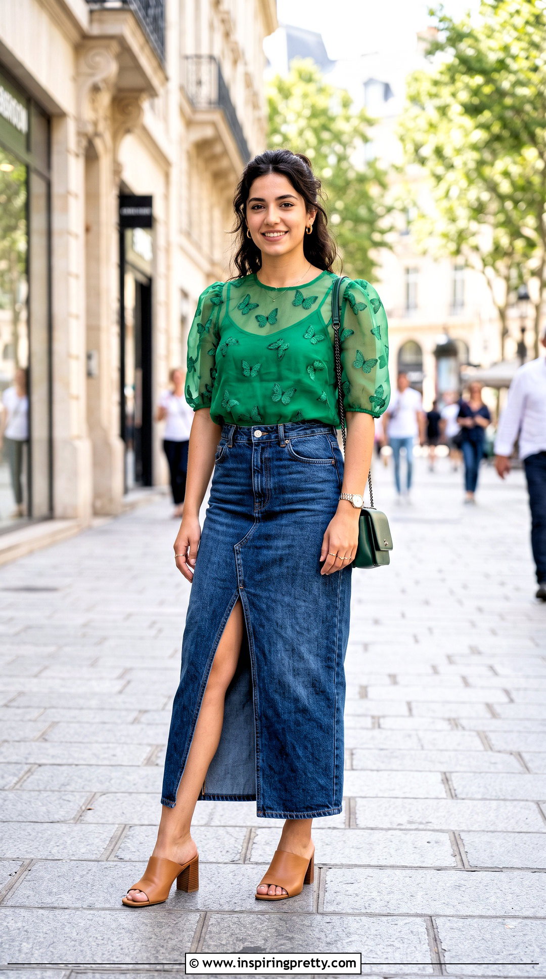 Sheer Butterfly Top With Maxi Denim Skirt - 25 Sheer Butterfly Top outfit ideas