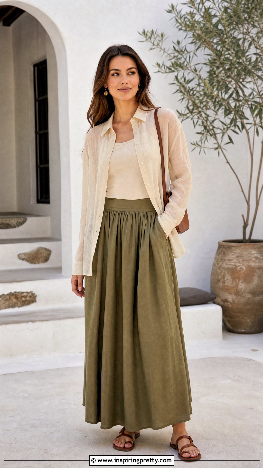 Sheer Button Up Top With Tank and Maxi Skirt - 20 button-up top with sleeves