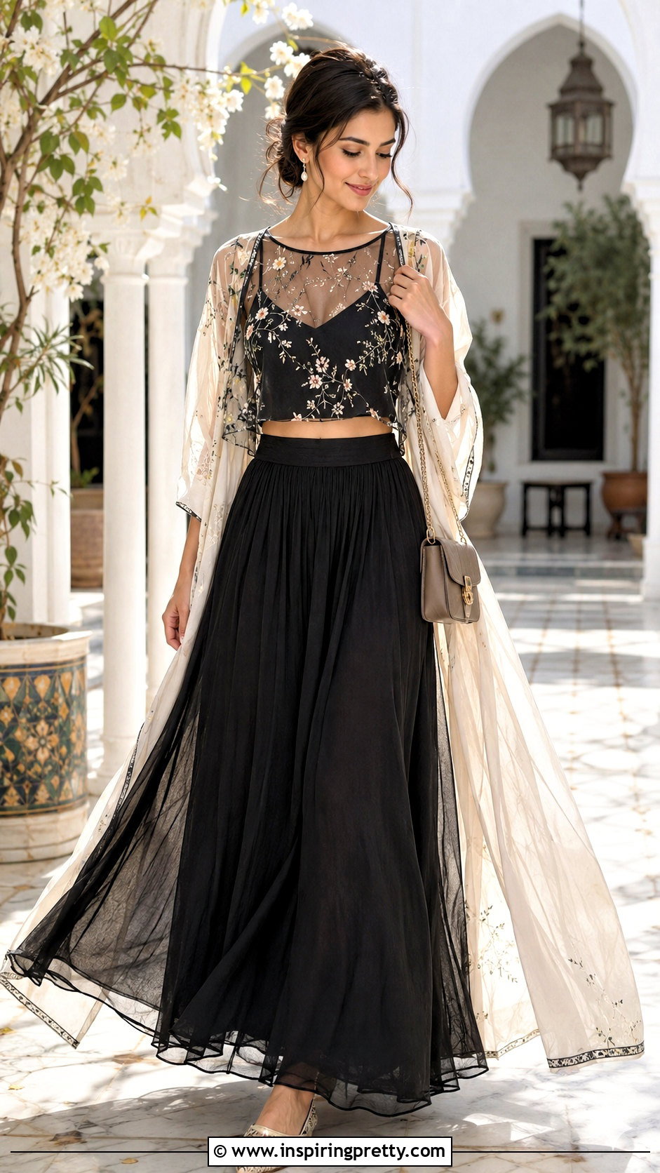 Sheer Crop Top With Camisole And Maxi Skirt - 50 crop top ideas