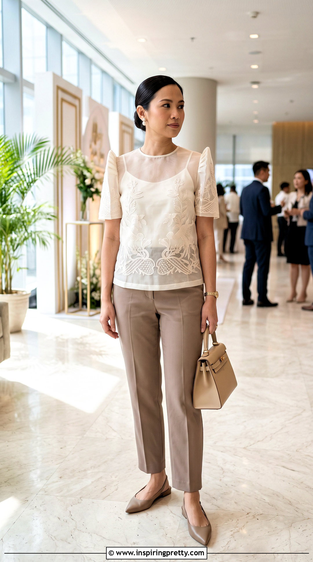Sheer Filipiniana Top With Camisole And Trousers - 50 filipiniana top outfit ideas