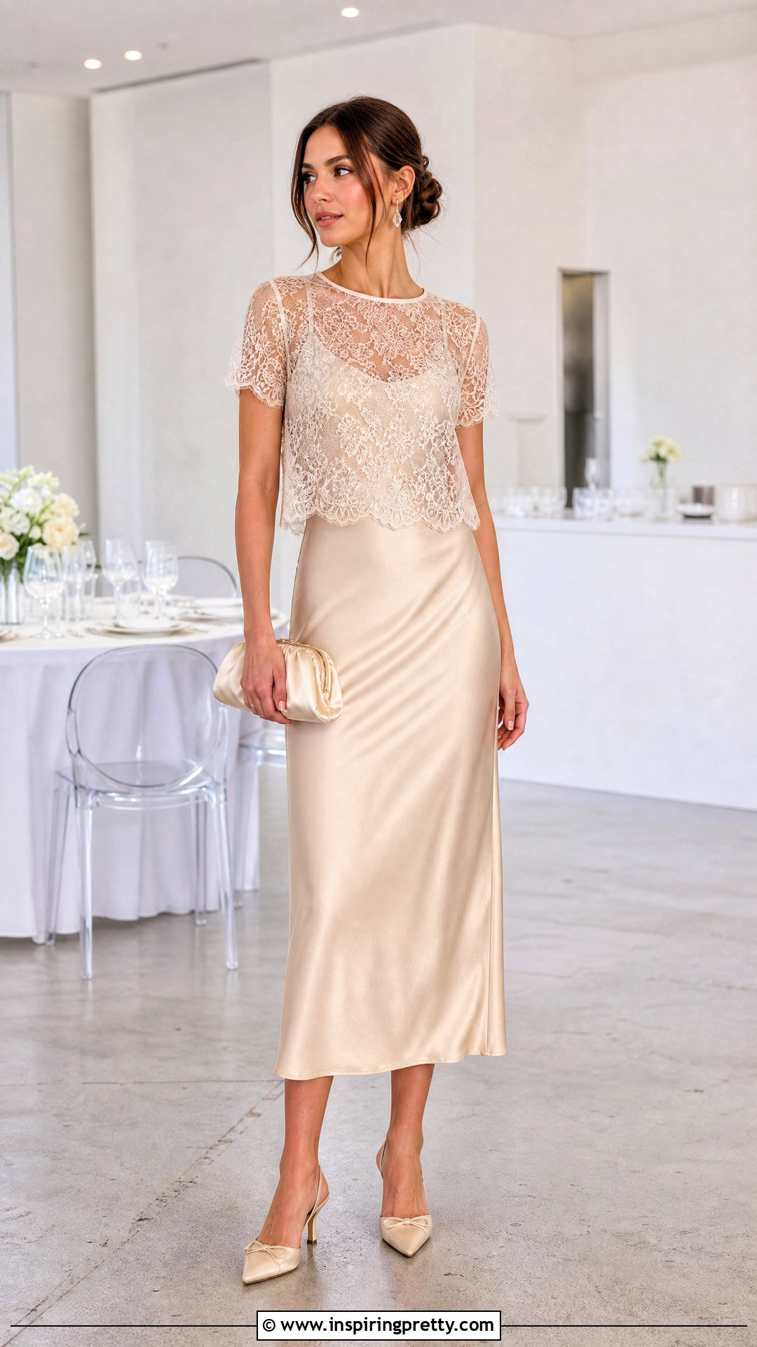 Sheer Lace Crop Top Over a Slip Dress - 25 sheer lace crop top outfit ideas