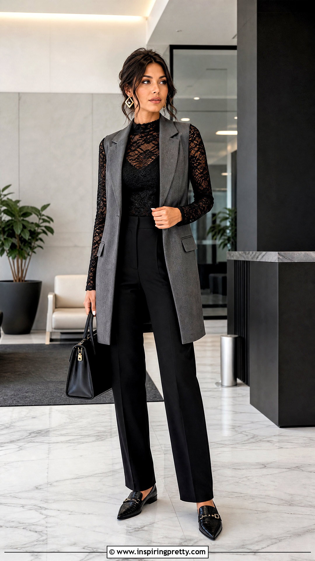 Sheer Lace Top With A Longline Vest - 25 sheer lace top outfit aesthetic ideas