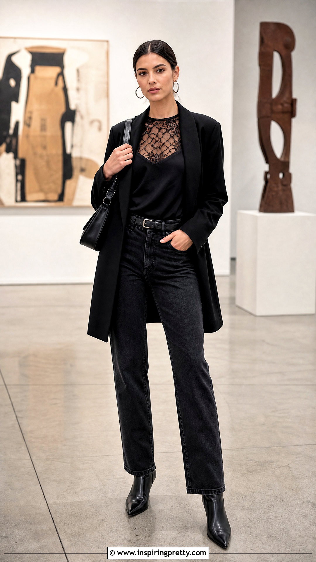 Sheer Lace Top With Black Camisole And Jeans - 50 lace top styles