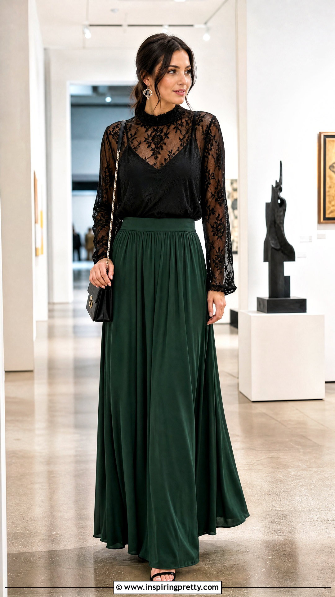 Sheer Lace Top With Camisole And Maxi Skirt - 50 lacy tops outfit ideas