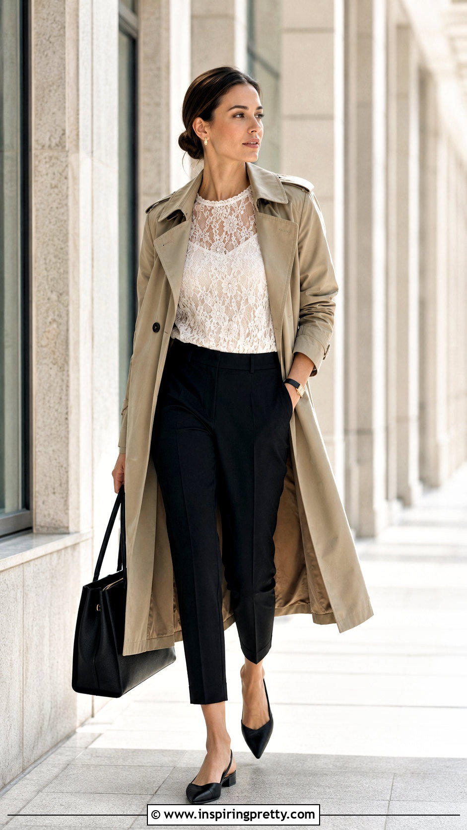 Sheer Lace Top With Cropped Trousers - 50 sheer lace top outfit ideas