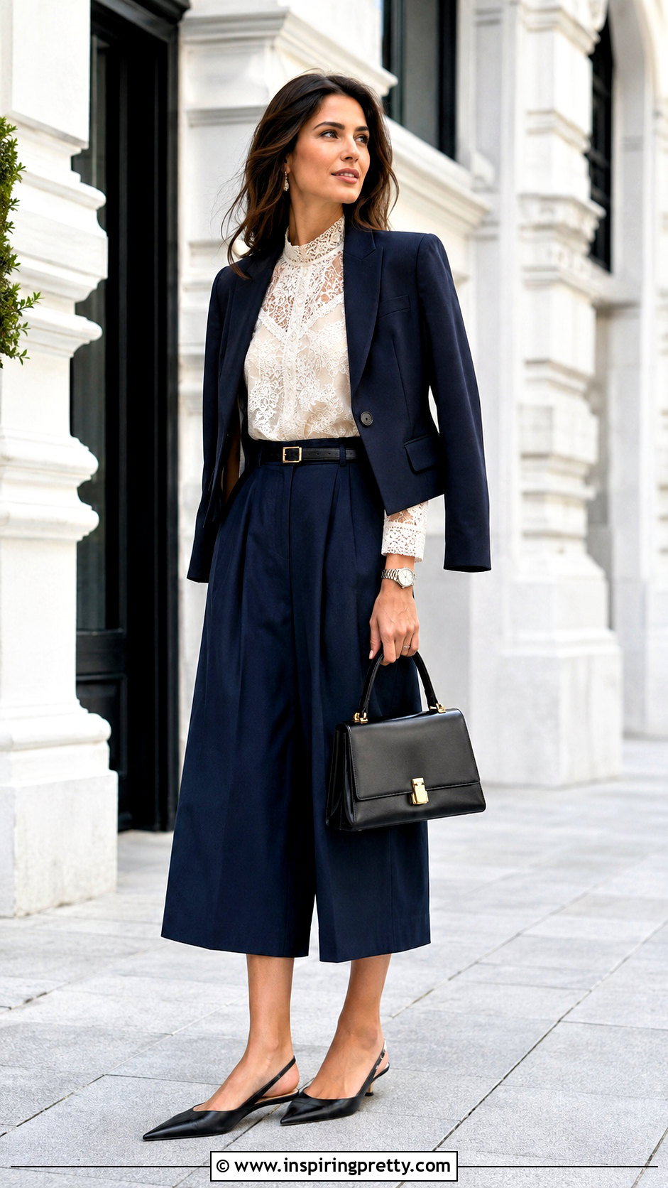Sheer Lace Top With Culottes - 50 sheer lace top outfit ideas