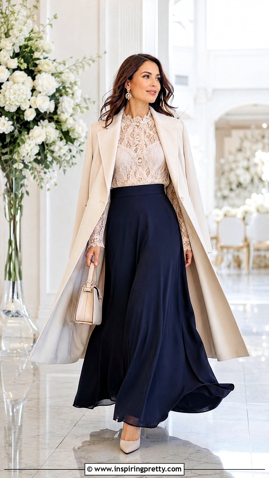Sheer Lace Top With Full Length Skirt - 50 sheer lace top outfit ideas