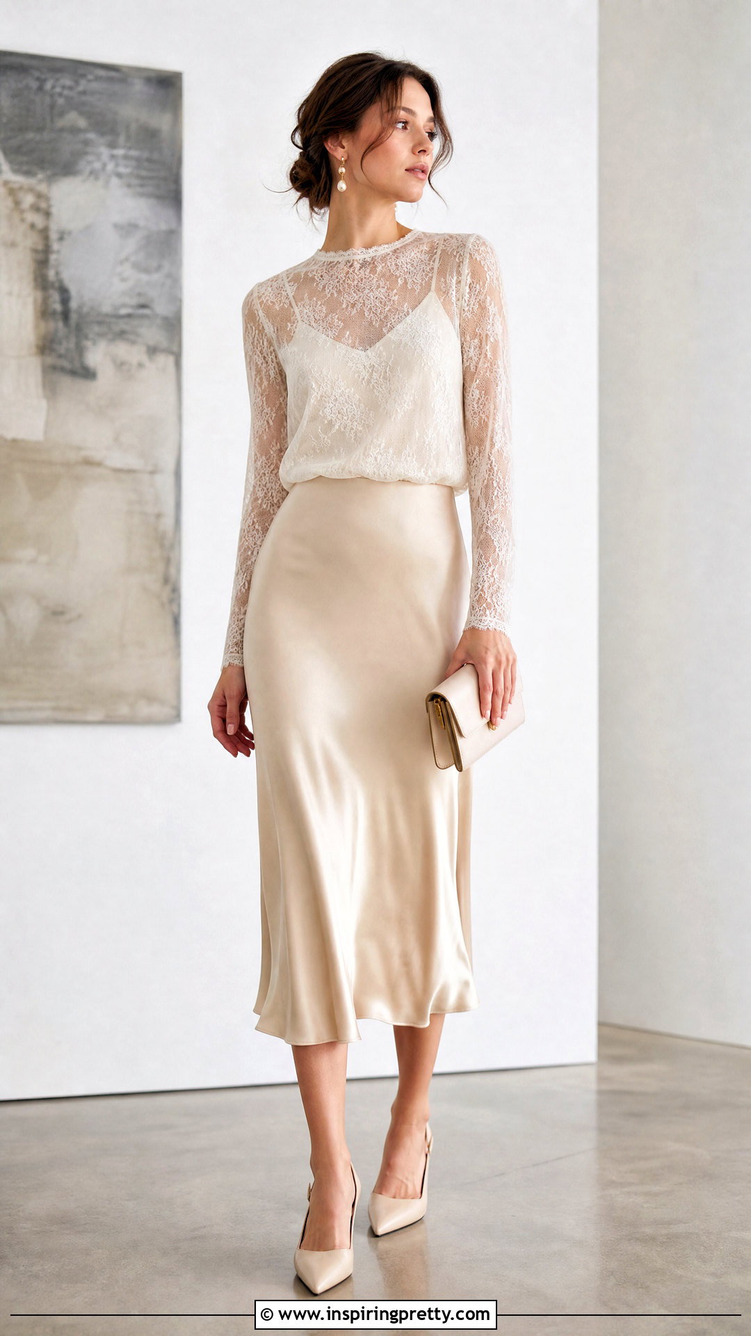 Sheer Lace Top With Satin Midi Skirt - 25 sheer lace top outfit aesthetic ideas