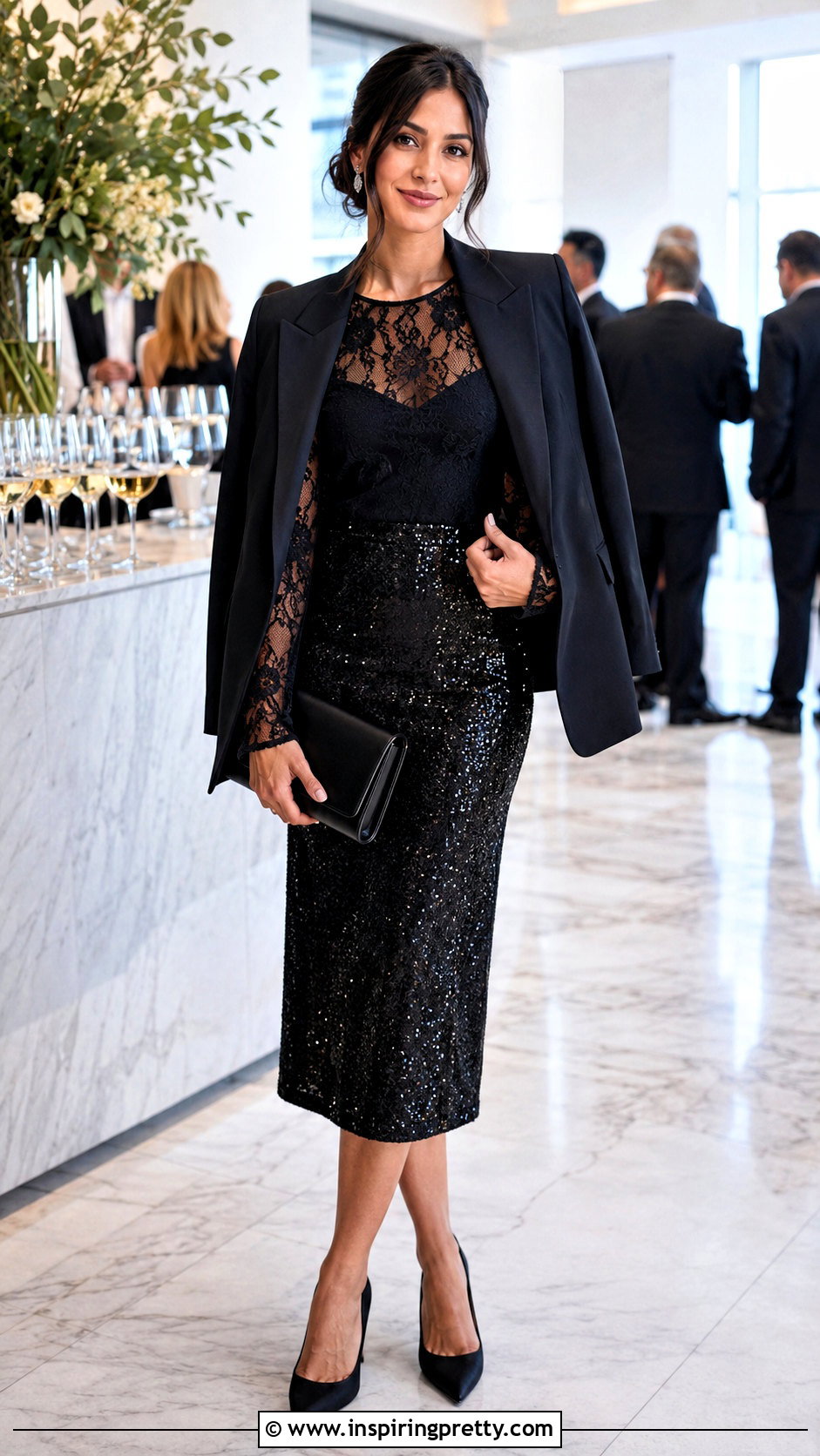 Sheer Lace Top With Sequin Skirt - 50 sheer lace top outfit ideas