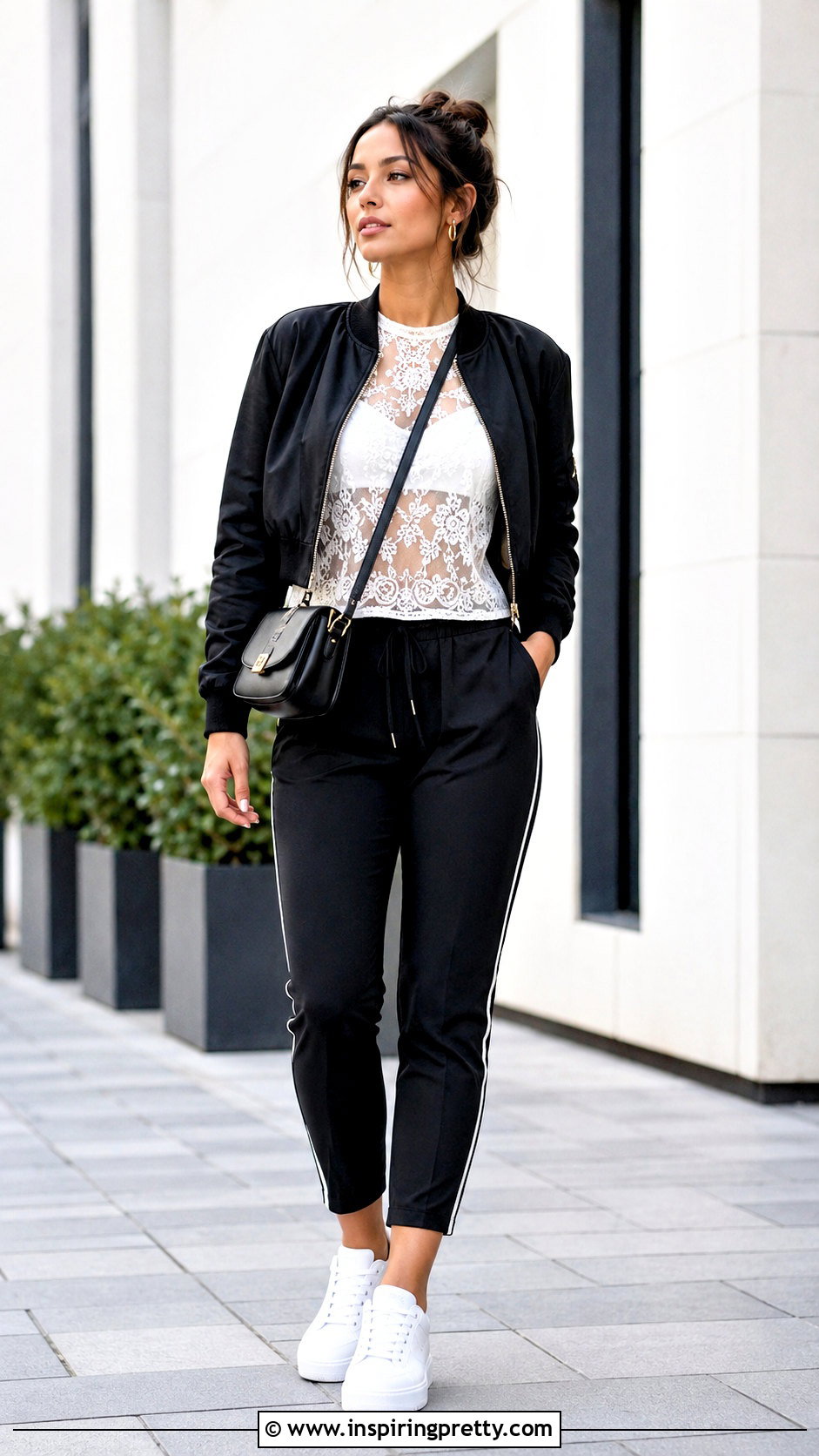 Sheer Lace Top With Track Pants - 50 sheer lace top outfit ideas