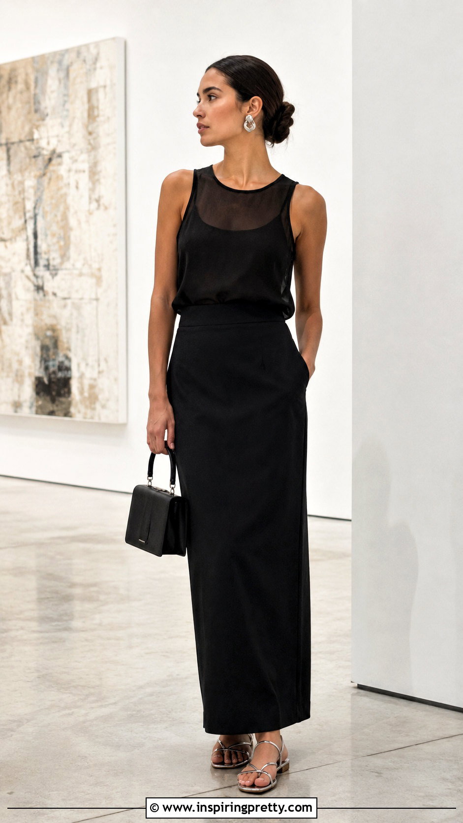 Sheer Layered Tank Top With Maxi Skirt - 50 layered tank top outfit ideas