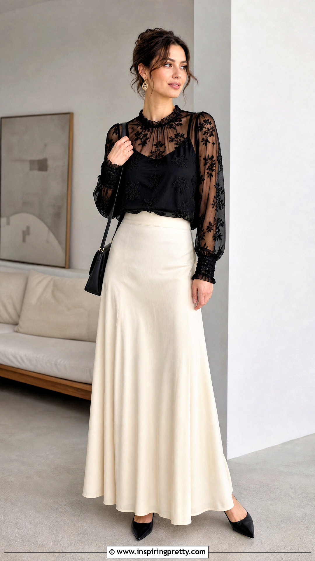 Sheer Layered Top With Maxi Skirt - 50 new top designs for women