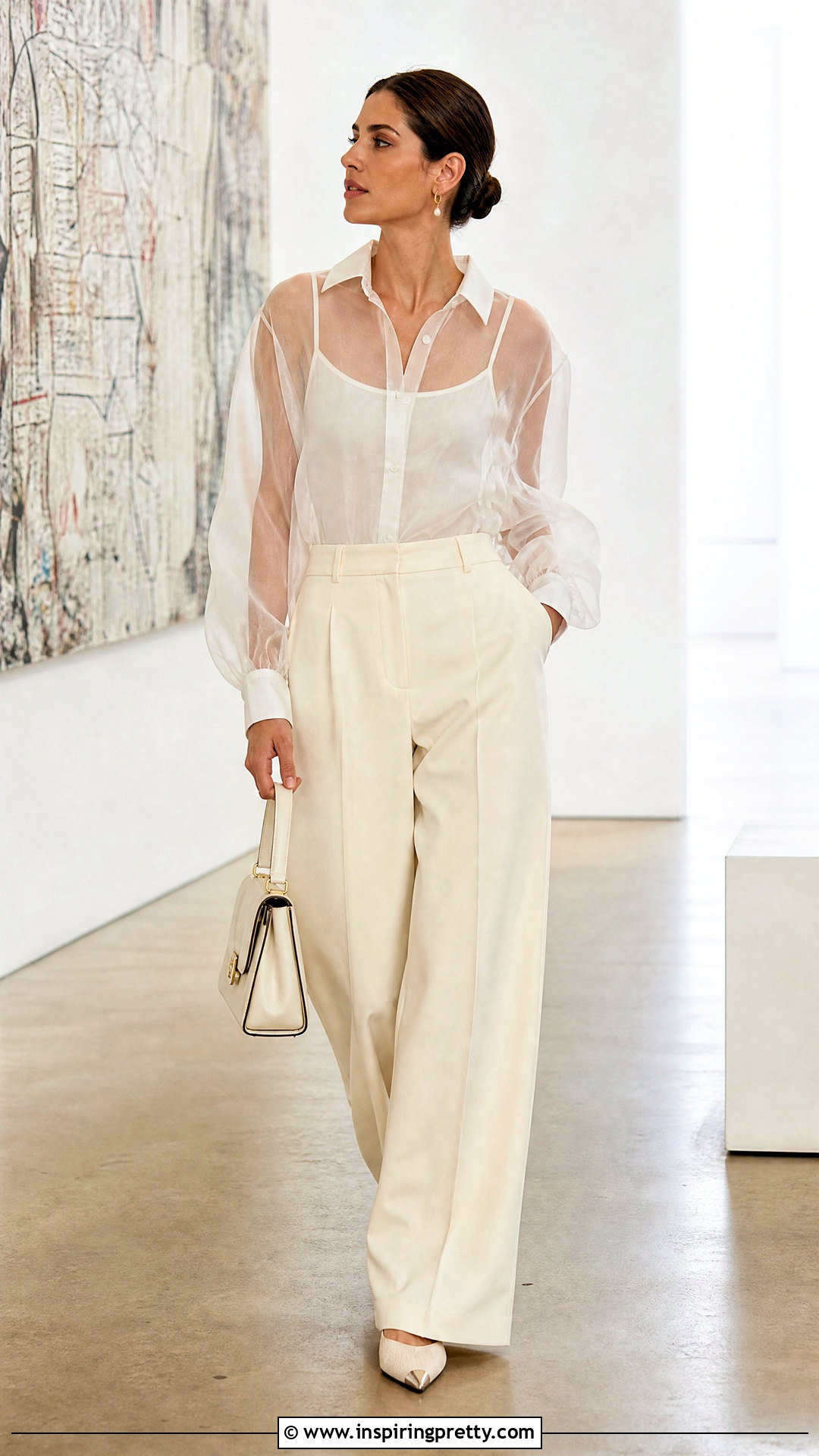 Sheer Layered Top With Wide Leg Pants - 50 summer top outfit ideas