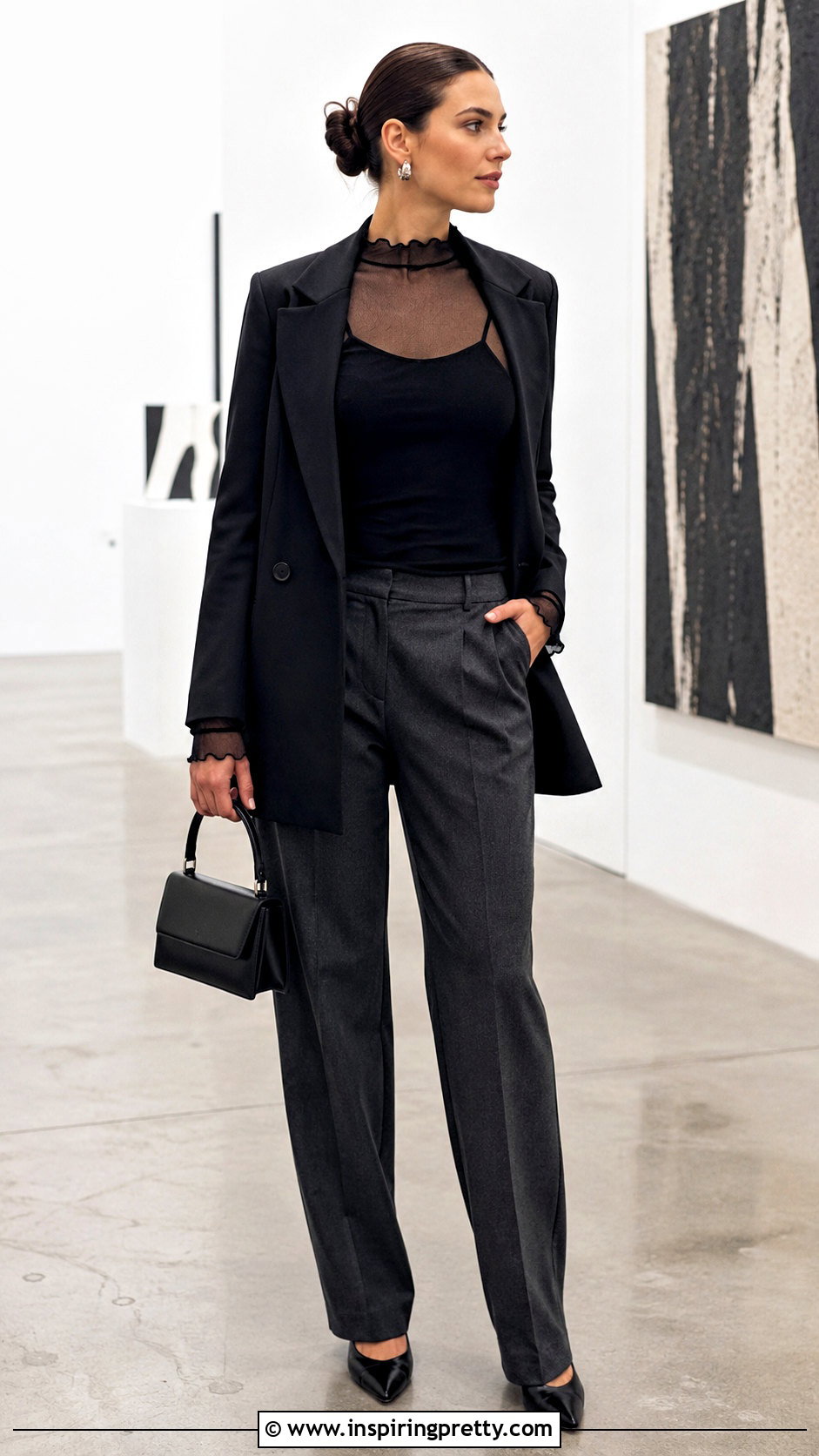 Sheer Lettuce Trim Top With Camisole And Trousers - 20 Lettuce Trim Top Outfit Inspirations