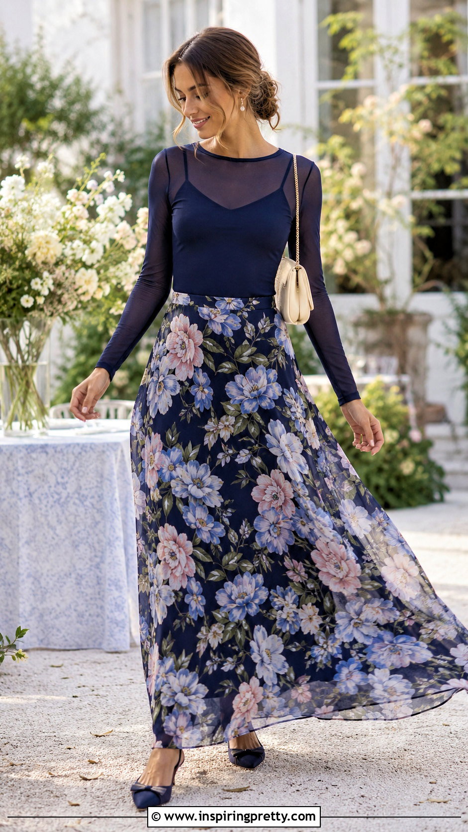 Sheer Long Sleeve Top With Maxi Skirt - 50 sheer long sleeve top outfit ideas