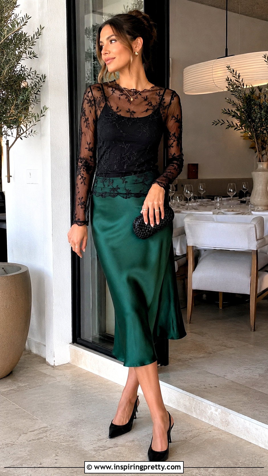 Sheer Long Sleeve Top With Satin Skirt - 50 going out tops night out ideas