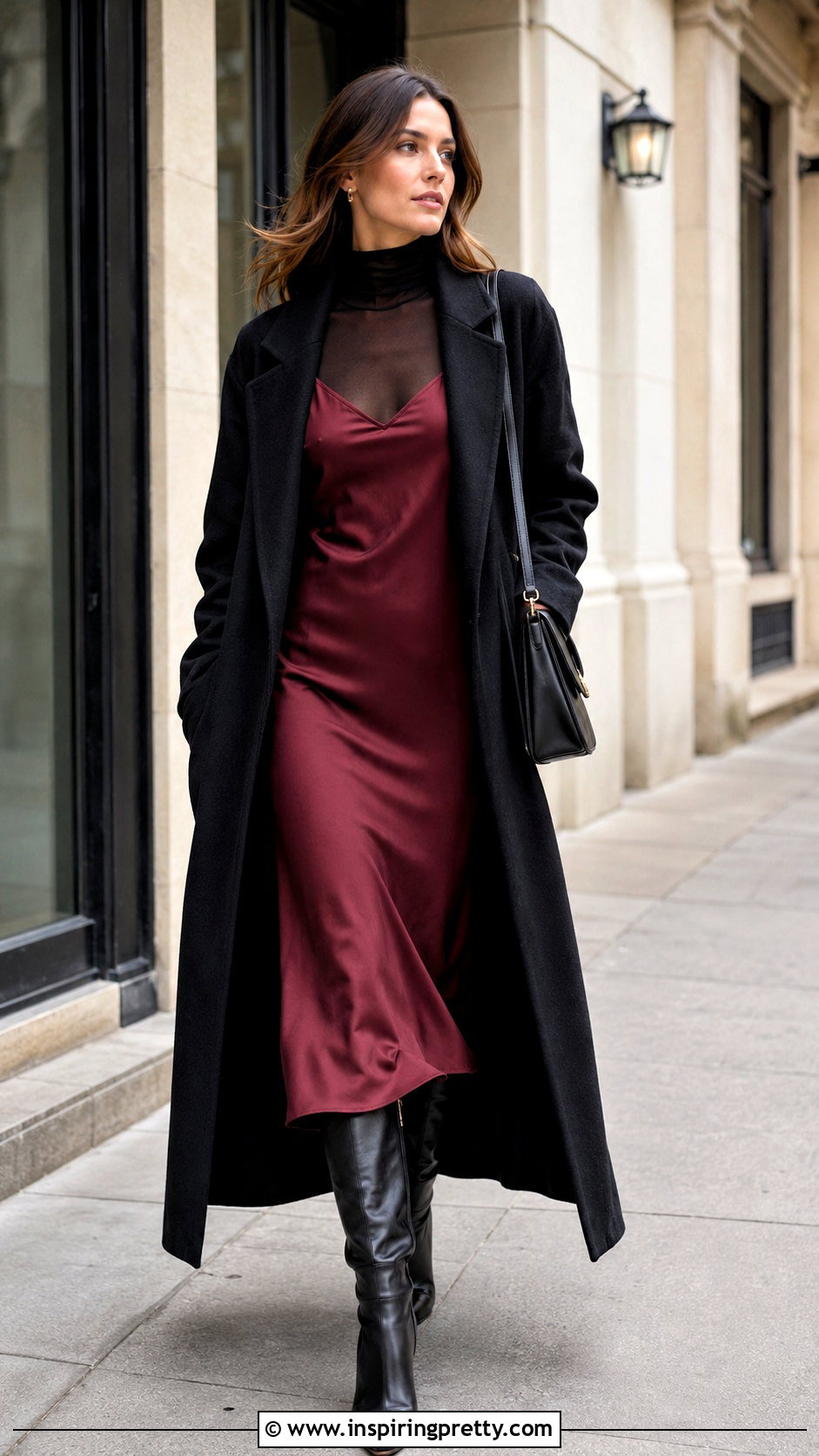 Sheer Long Sleeve Turtleneck Under Slip Dress - 50 sheer long sleeve top outfit ideas