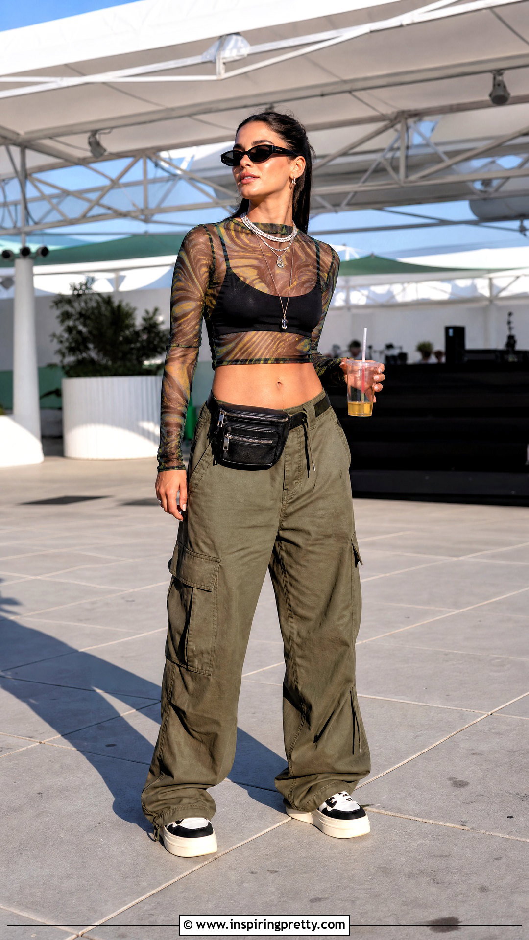 Sheer Mesh Top With Cargo Pants - 20 Trendy Tops For Festivals