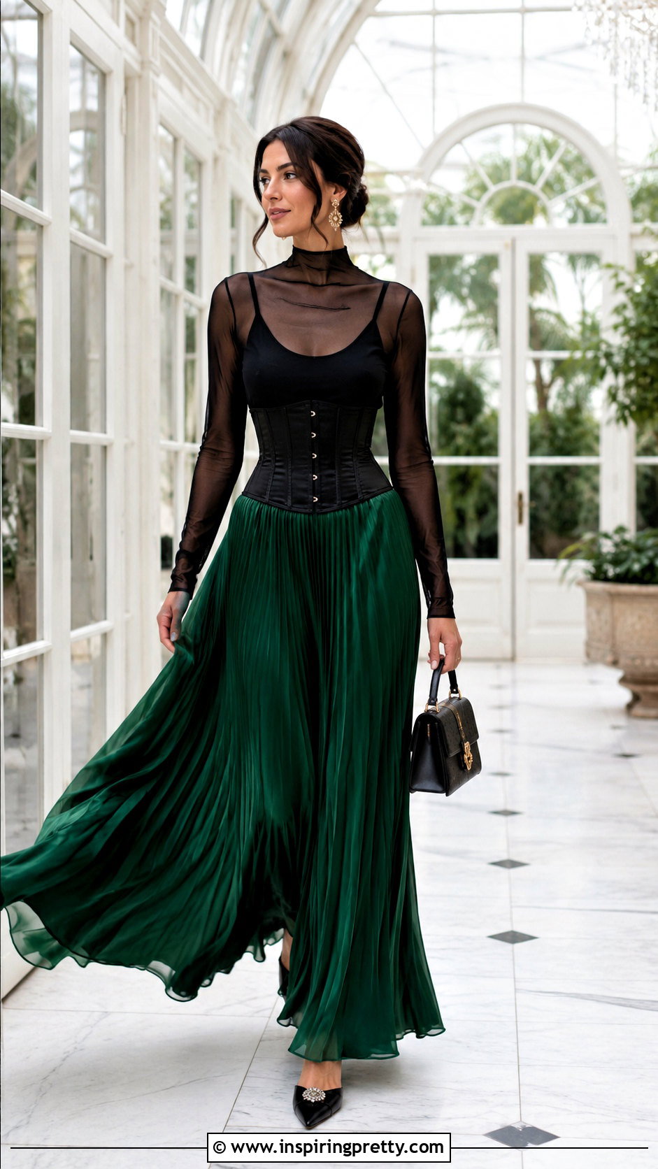 Sheer Mesh Top With Corset And Maxi Skirt - 20 mesh top corset outfit ideas