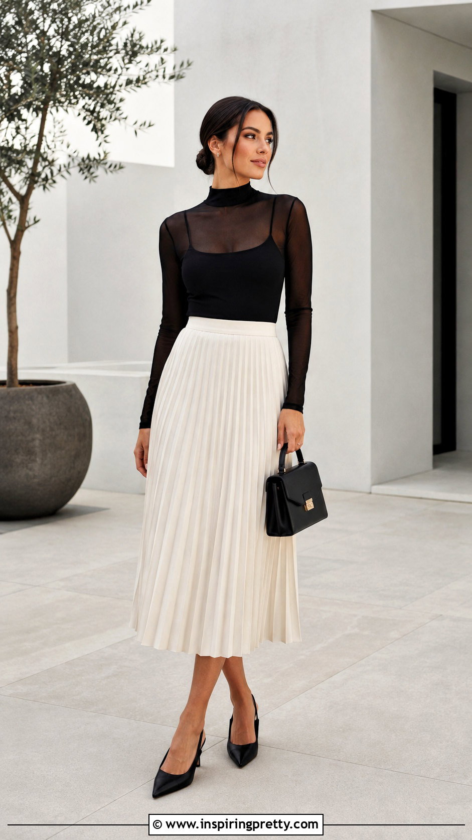 Sheer Mesh Top With Midi Skirt - 50 sheer top outfit classy ideas