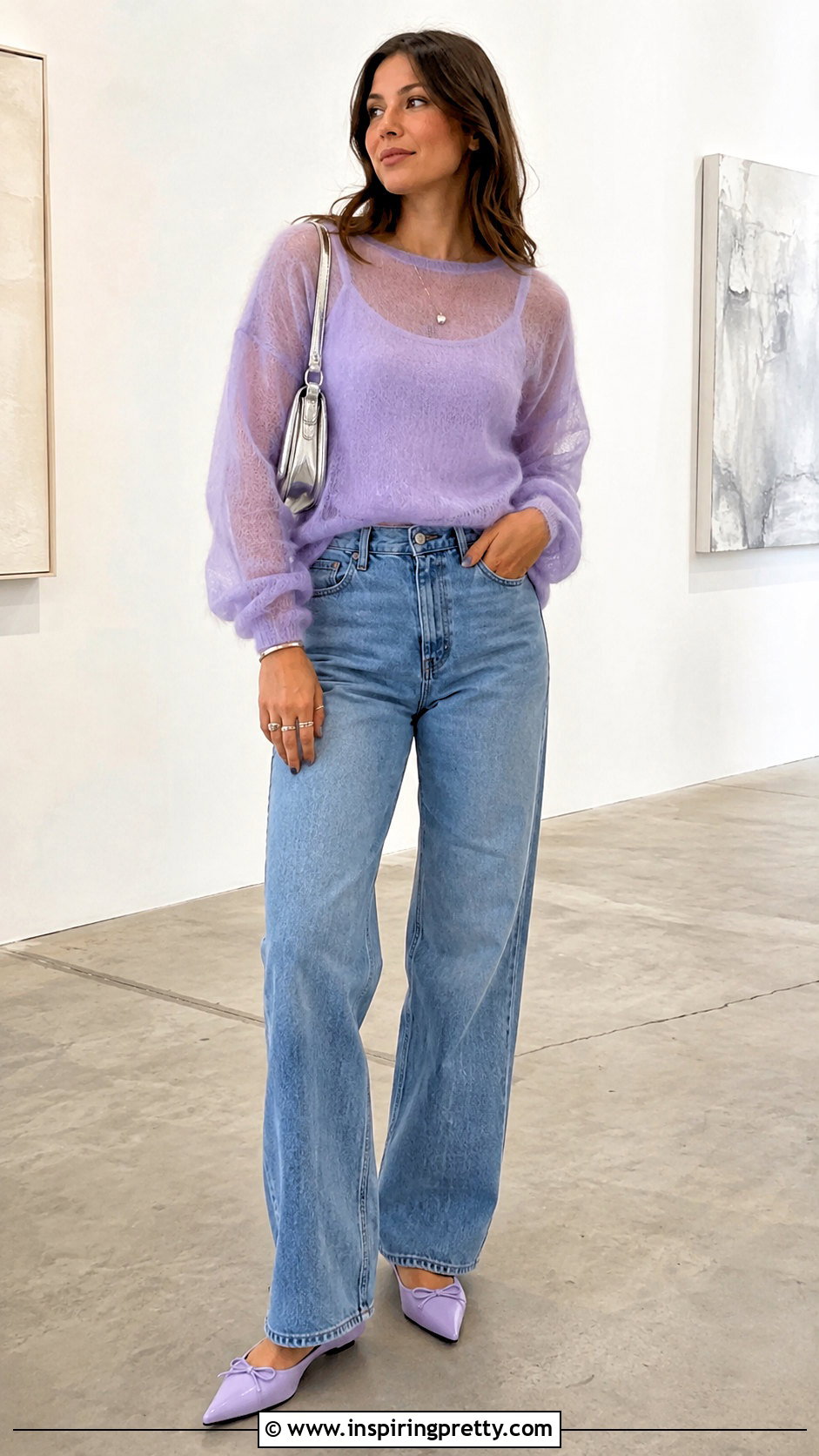 Sheer Mohair Top With Camisole And Jeans - 50 mohair top outfit ideas