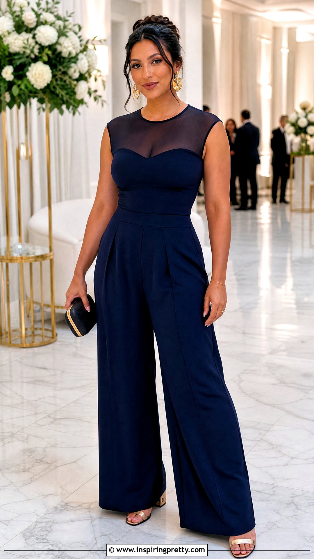 Sheer Neckline Top With Palazzo Pants - 20 Sheer Neckline Fashion Top outfit ideas